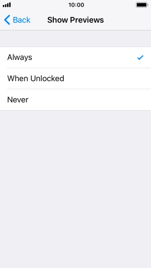 To select notification preview on the lock screen, press Always.