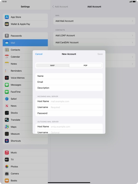 Press Host Name and key in the name of your email provider's incoming server.