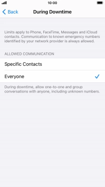 Press the required setting.