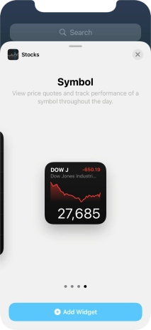 Slide your finger right or left on the screen to select the required widget size.