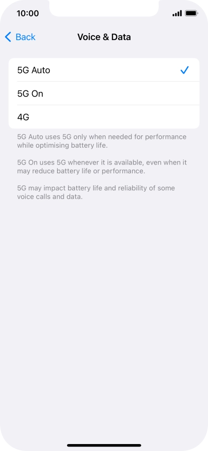 To turn on automatic switch between 5G and 4G, press 5G Auto.