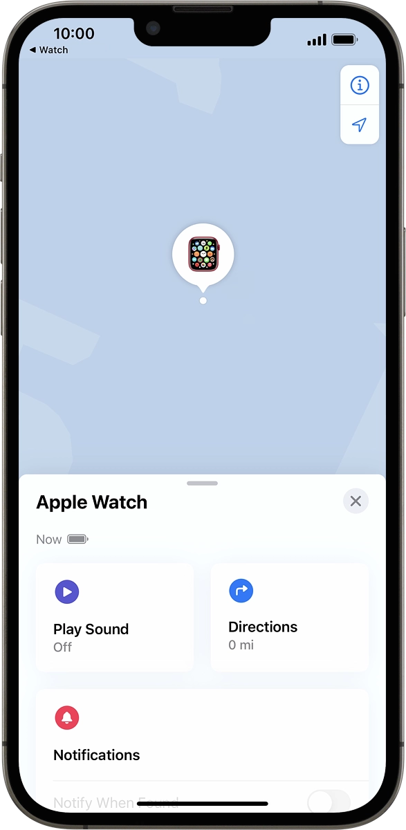 The latest position of your Apple Watch is displayed on the map.