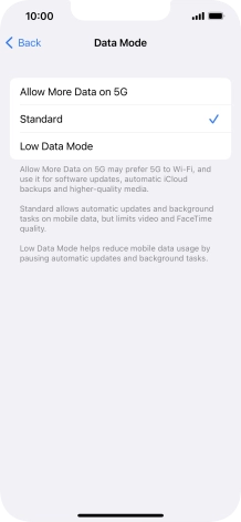 Press the required setting.