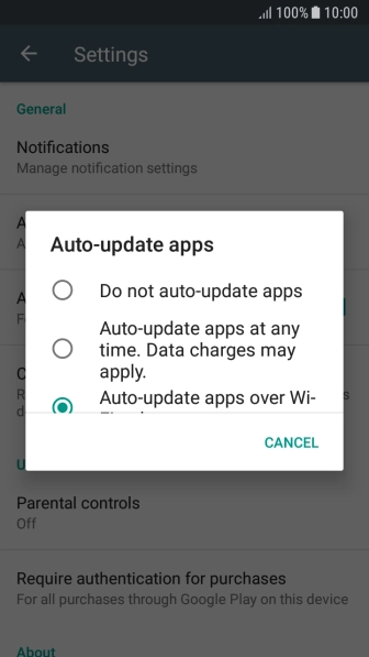 To turn off automatic update of apps, press Do not auto-update apps.