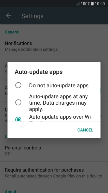 To turn off automatic update of apps, press Do not auto-update apps.