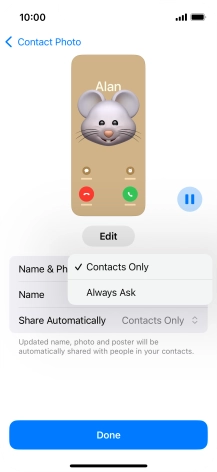 Press the required setting.
