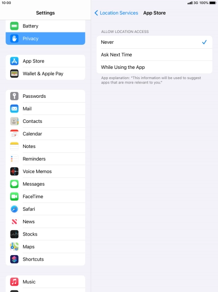 Press the required setting to turn the function on or off.