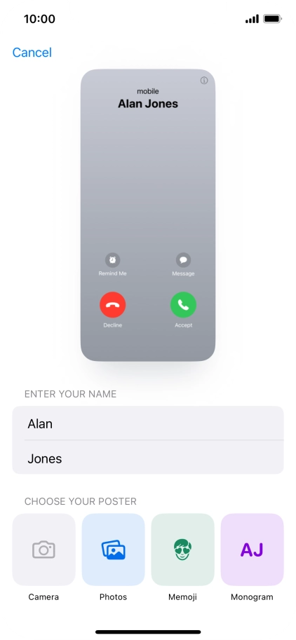 Press the required category and follow the instructions on the screen to select and save the required picture to your Contact Poster.