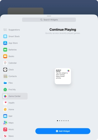Slide your finger right or left on the screen to select the required widget size.