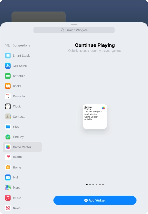 Slide your finger right or left on the screen to select the required widget size.