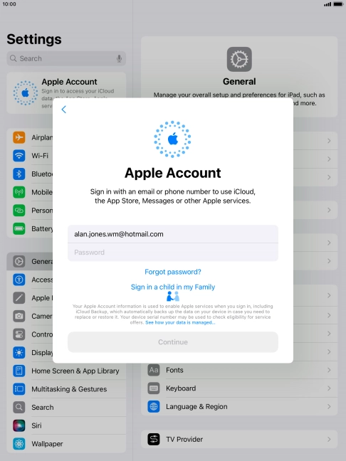 Press Password and key in the password for your Apple ID.