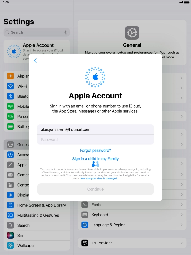 Press Password and key in the password for your Apple ID.