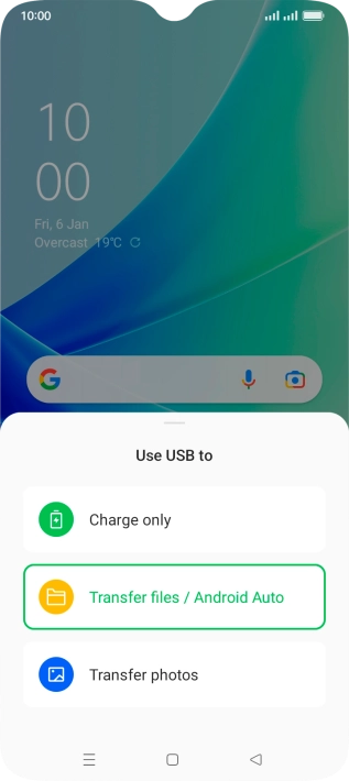 Press Transfer files / Android Auto.