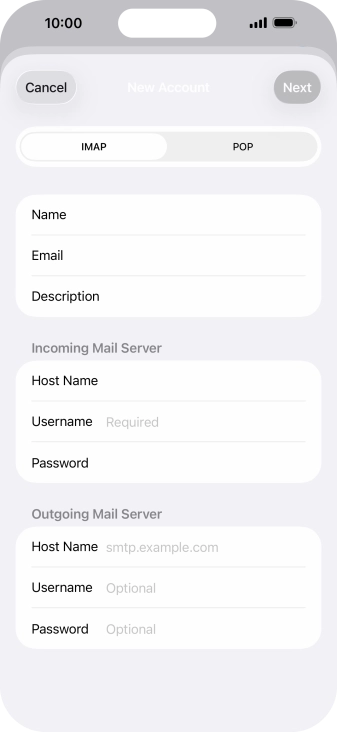 Press Username and key in the username for your email account.