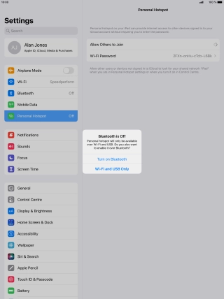 If Wi-Fi is turned on, press Wi-Fi and USB Only.