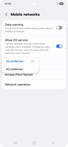 Press the required network mode. Press the required network mode.
