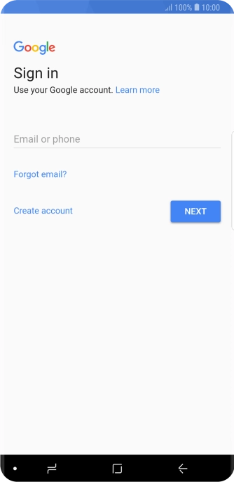 If you don't have a Google account, press Create account and follow the instructions on the screen to create an account. If you don't have a Google account, press Create account and follow the instructions on the screen to create an account.
