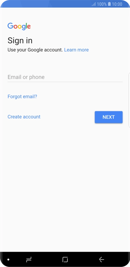 If you don't have a Google account, press Create account and follow the instructions on the screen to create an account. If you don't have a Google account, press Create account and follow the instructions on the screen to create an account.