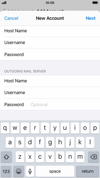 Press Password and key in the password for your email account. Please note that if you're using Vodafone's outgoing server, leave the password field empty.