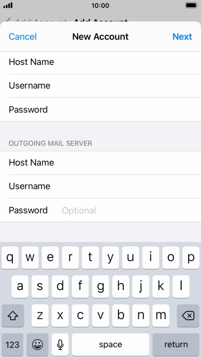 Press Password and key in the password for your email account. Please note that if you're using Vodafone's outgoing server, leave the password field empty.