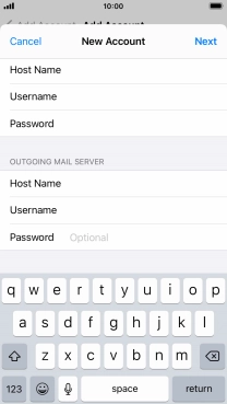 Press Password and key in the password for your email account. Please note that if you're using Vodafone's outgoing server, leave the password field empty. Press Password and key in the password for your email account. Please note that if you're using Vodafone's outgoing server, leave the password field empty.