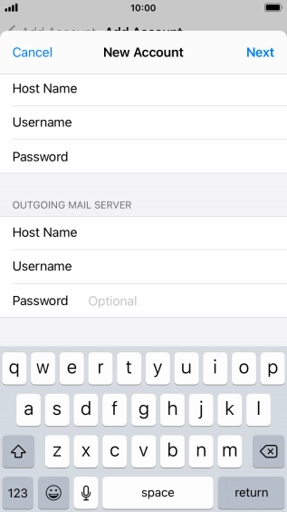 Press Password and key in the password for your email account. Please note that if you're using Vodafone's outgoing server, leave the password field empty. Press Password and key in the password for your email account. Please note that if you're using Vodafone's outgoing server, leave the password field empty.
