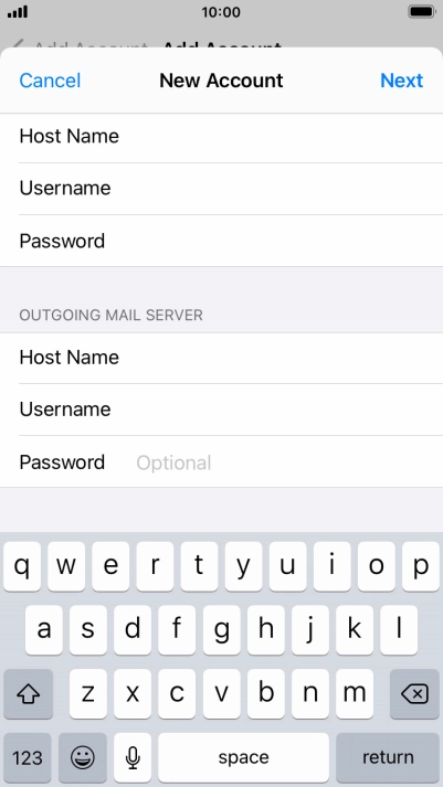 Press Password and key in the password for your email account. Please note that if you're using Vodafone's outgoing server, leave the password field empty. Press Password and key in the password for your email account. Please note that if you're using Vodafone's outgoing server, leave the password field empty.