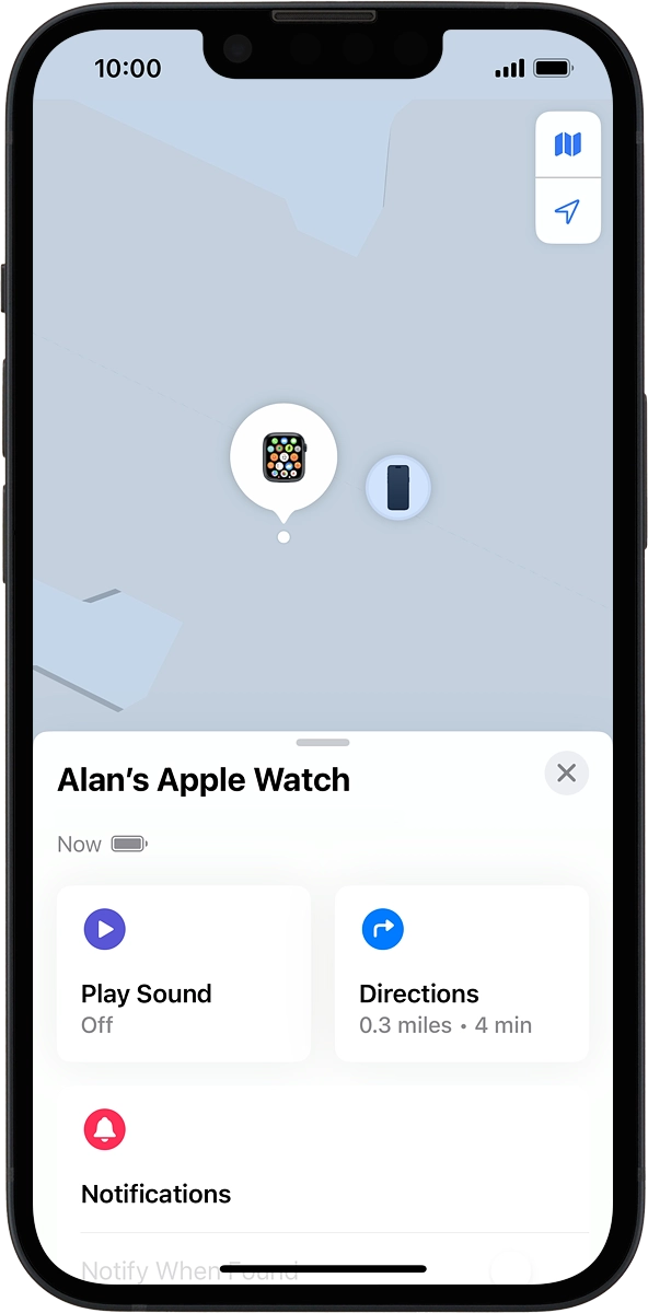 The latest position of your Apple Watch is displayed on the map.