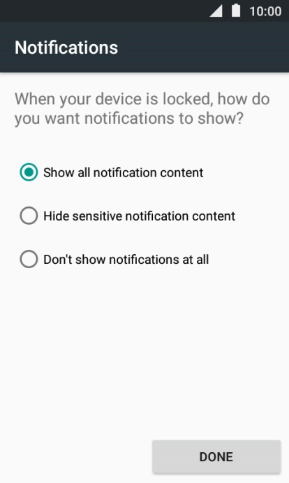 Press the required setting.
