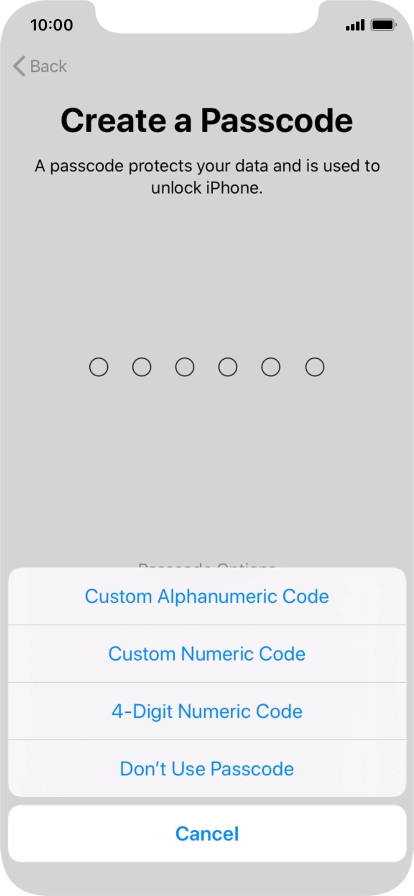 Follow the instructions on the screen to turn on use of phone lock code or press Don't Use Passcode.