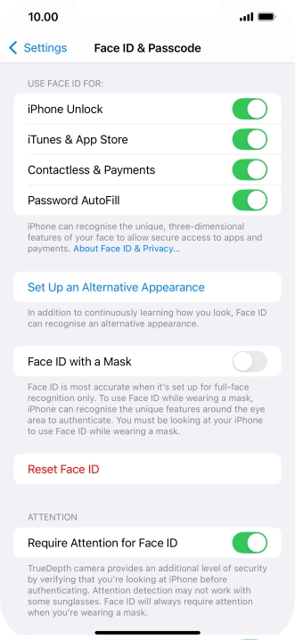 Press the indicators next to the required settings to turn them on or off.