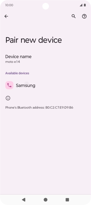 Press the required Bluetooth device and follow the instructions on the screen to pair the device with your phone.