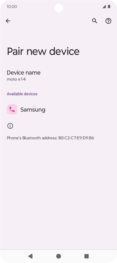 Press the required Bluetooth device and follow the instructions on the screen to pair the device with your phone.