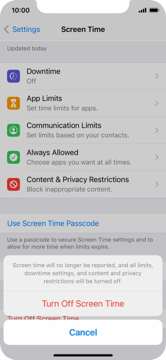 Press Turn Off Screen Time.