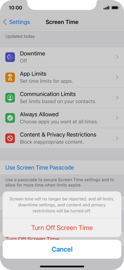 Press Turn Off Screen Time.