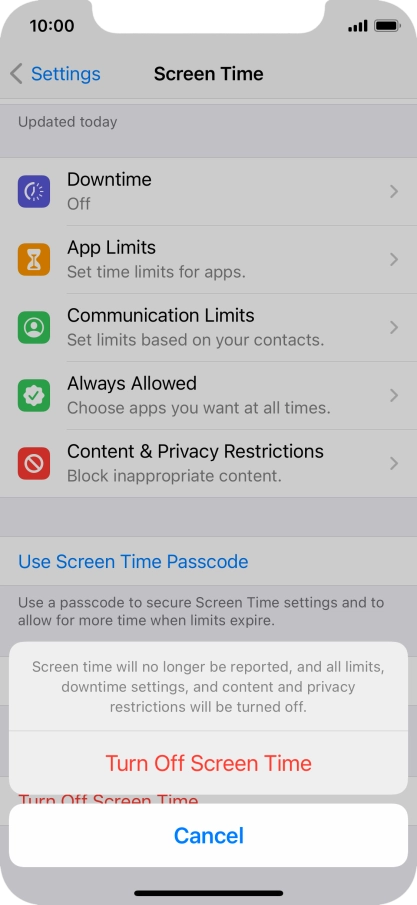 Press Turn Off Screen Time.