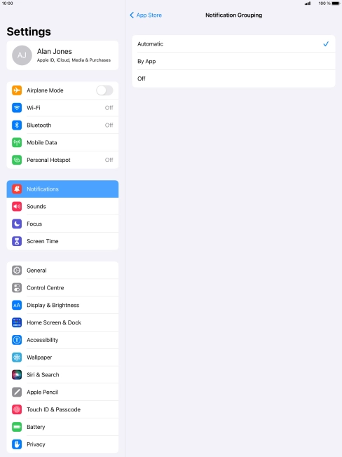 Press the required setting.