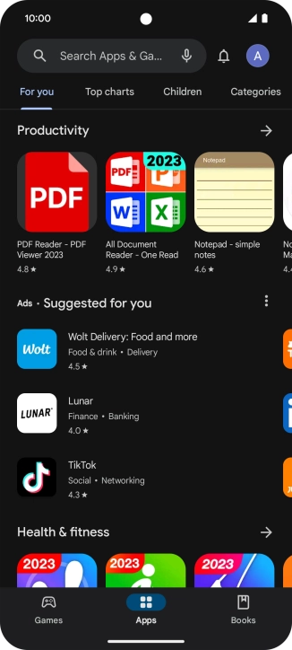 Press the search field.