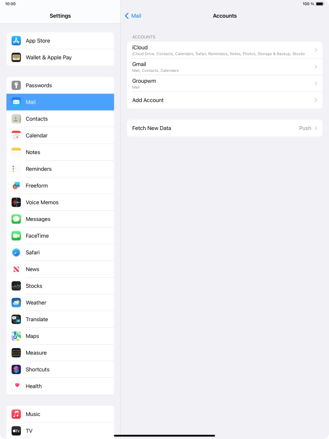 Press the name of the email account you've just set up.