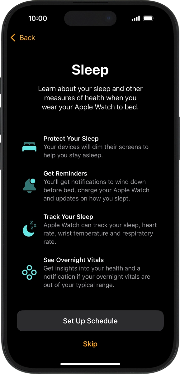 On your phone: Follow the instructions on the screen to select sleep settings or press Skip.
