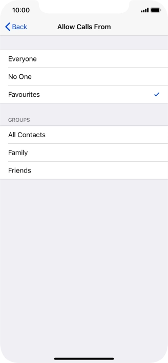 Press the required setting to select which contacts can call you even though Do Not Disturb is turned on.