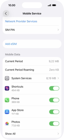 The total data usage is displayed next to Current Period. The total data usage is displayed next to Current Period.