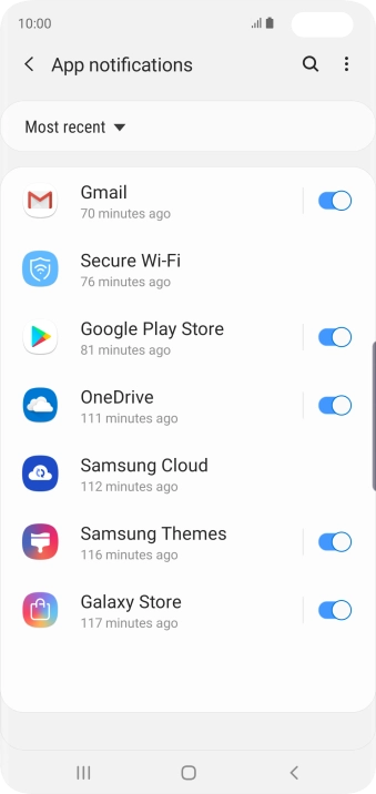 Press the indicator next to the required app to turn the function on or off.