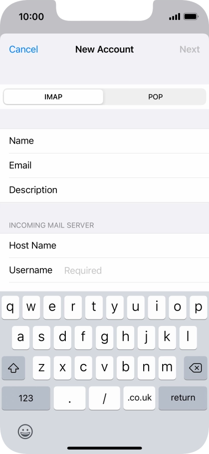 Press Username and key in the username for your email account.