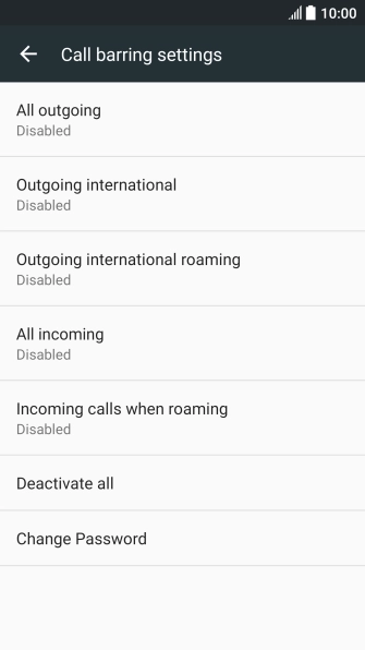 Press the required barring type.
