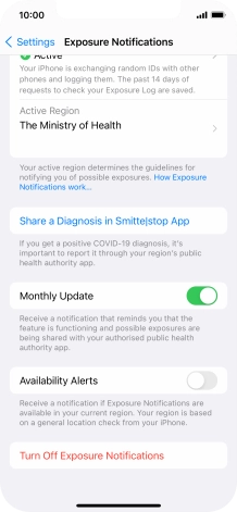 Press Turn Off Exposure Notifications.