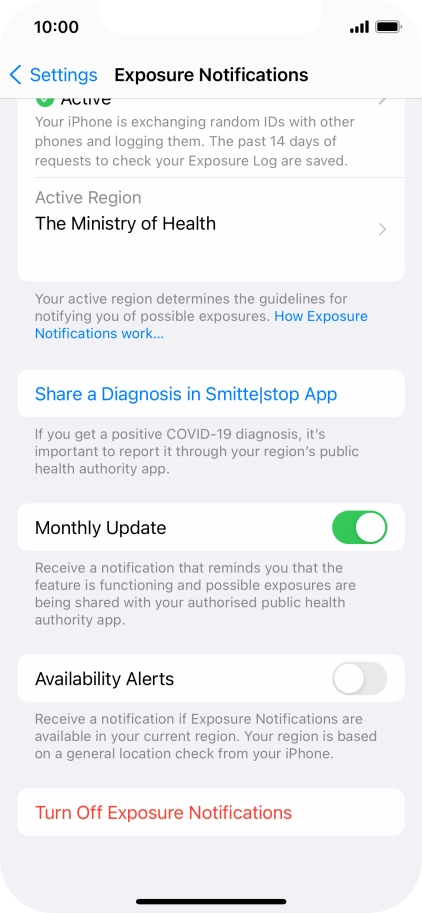 Press Turn Off Exposure Notifications.