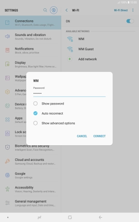 Key in the password for the Wi-Fi network and press CONNECT.