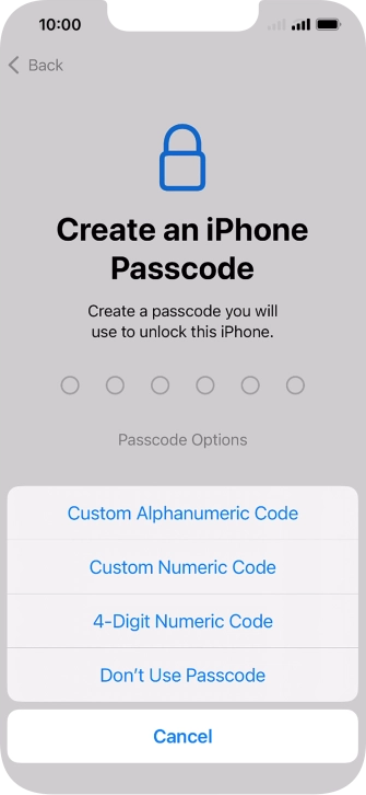 Follow the instructions on the screen to turn on use of phone lock code or press Don't Use Passcode.