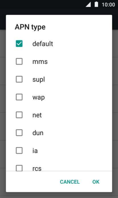 Make sure only default is selected.